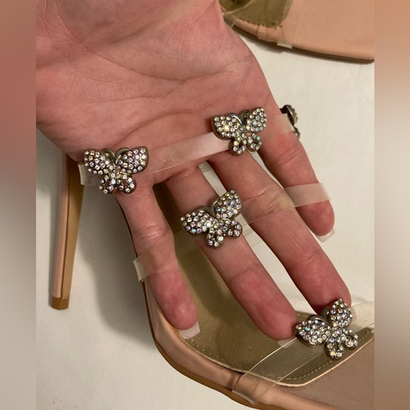 Lemonade Rhinestone Butterfly Stiletto Tall High Heel Clear Strap Square Toe 8.5 - Picture 10 of 16